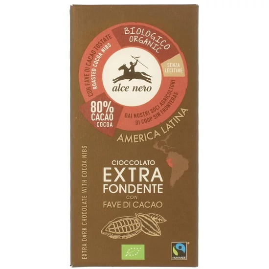 Alce Nero 80% étcsokoládé kakaóbab-darabokkal - bio 100g