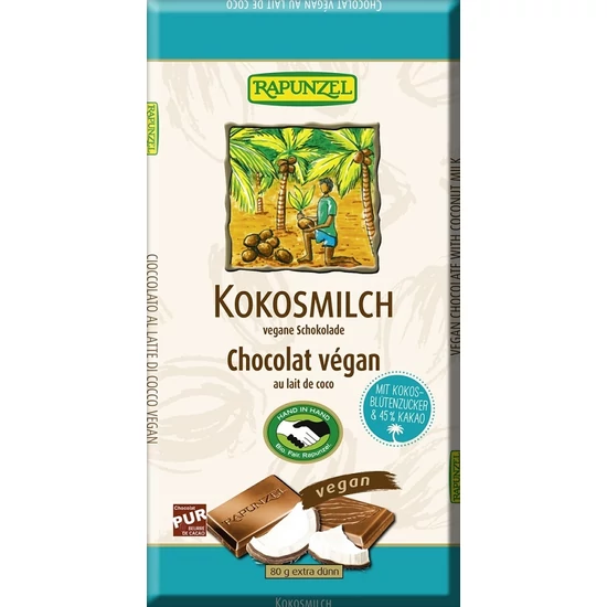 Rapunzel Bio Kókusztejes csokoládé kókuszvirág cukorral (45%) 80g