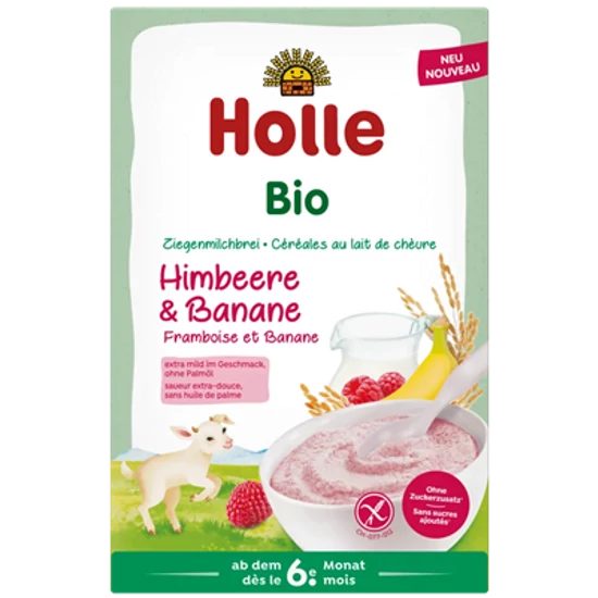 Holle Bio Kecsketejes kása málnával és banánnal - bio, gluténmentes 200g