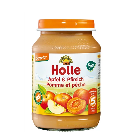 Holle Őszibarack almáva, üveges bébiétel - bio, gluténmentes 190g