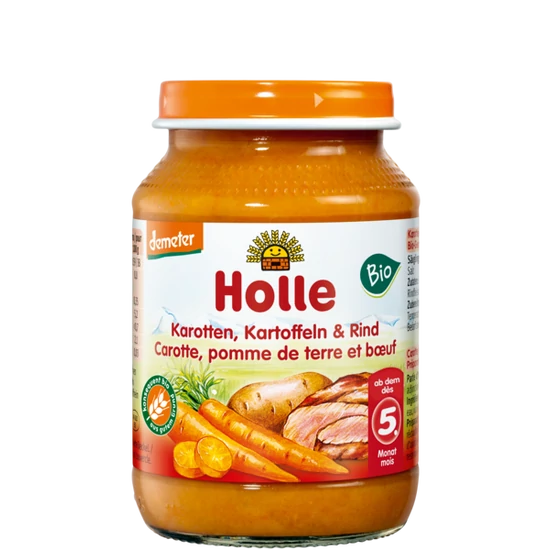 Holle Sárgarépa, burgonya marhahússal, üveges bébiétel - bio, gluténmentes 190g