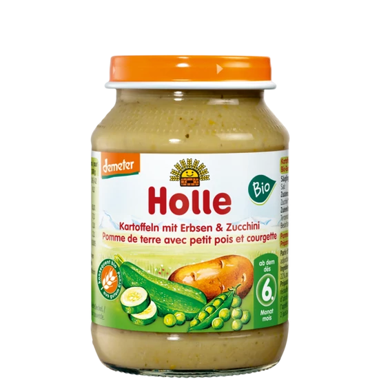 Holle Burgonya, borsó cukkinivel, üveges bébiétel - bio, gluténmentes 190g