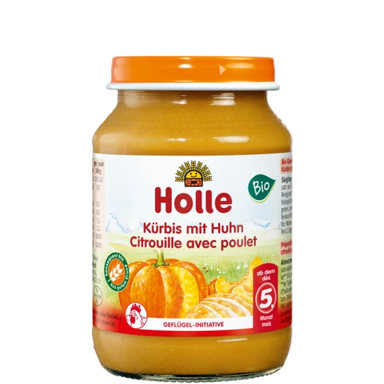 Holle Sütőtök csirkehússal, üveges bébiétel - bio, gluténmentes 190g