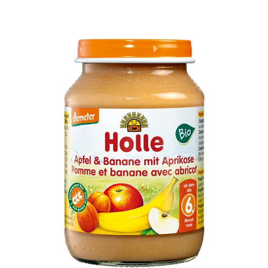 Holle Alma, banán sárgabarackkal, üveges bébiétel - bio, gluténmentes 190g