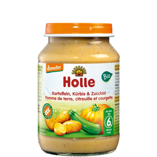 Holle Cukkini, sütőtök burgonyával, üveges bébiétel - bio, gluténmentes 190g
