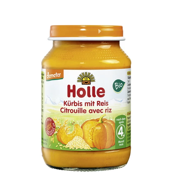 Holle Sütőtök rizzsel, üveges bébiétel - bio, gluténmentes 190g