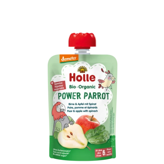 Holle Power Parrot - Tasak körte almával és spenóttal - bio demeter, gluténmentes 100g