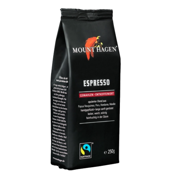 Mount Hagen Espresso kávé, őrölt, koffeinmentes - bio, fair trade 250g