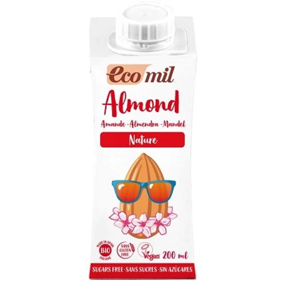 EcoMil Mandulaital hozzáadott édesítő nélkül - bio, gluténmentes, vegán 200ml