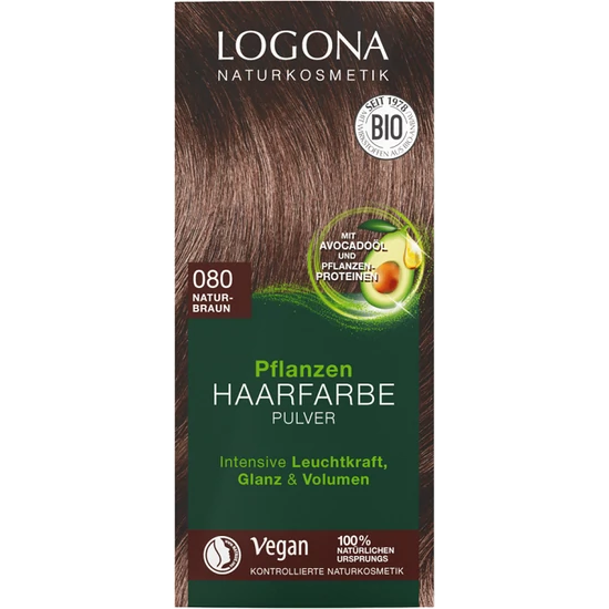 Logona Növényi hajfesték por 080 - natúrbarna 100g