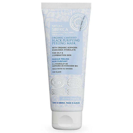 Natura Siberica Virágvízalapú Fekete tisztító hámlasztó bio maszk zsíros és vegyes bőrre 75ml