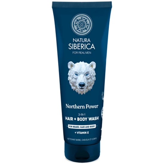 Natura Siberica FOR MEN „Northern Power” 3 az 1-ben tusfürdő, haj- és szakállmosó férfiaknak 200ml