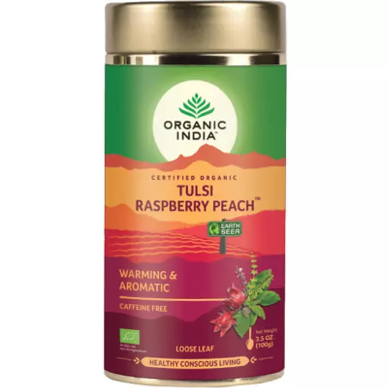 Organic India Bio Tulsi szálas tea - Málna Öszibarack 100g