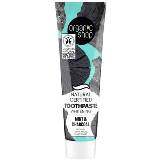 Organic Shop Minősített fehérítő fogkrém mentával és szénnel 100g