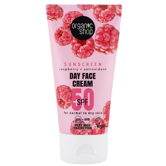 Organic Shop Fényvédő nappali arckrém málnával és antioxidánsokkal SPF50 50ml