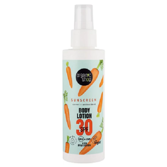 Organic Shop Fényvédő testápoló sárgarépával és antioxidánsokkal SPF30 150ml