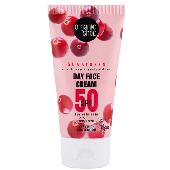 Organic Shop Fényvédő nappali arckrém áfonyával és antioxidánsokkal SPF50 50ml