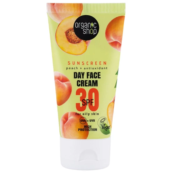 Organic Shop Fényvédő nappali arckrém őszibarackkal és antioxidánsokkal SPF30 50ml
