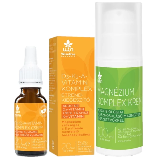 WiseTreeNaturals D3-K2-A-Vitamin komplex 20ml + Magnézium krém 100ml