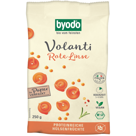 Byodo Volanti, vörös lencse tészta - gluténmentes, vegán, bio 250g