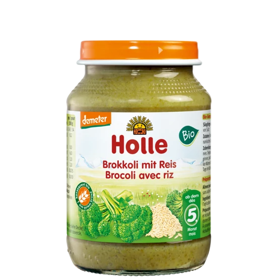 Holle Brokkoli teljes rizzsel, üveges bébiétel - bio, gluténmentes 190g