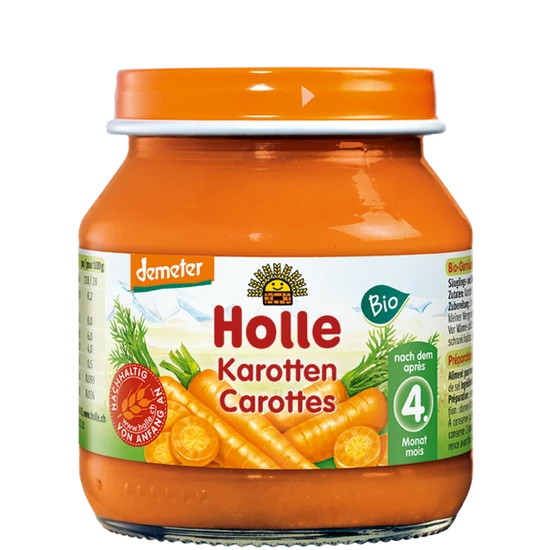 Holle Sárgarépa, üveges bébiétel - bio, gluténmentes 125g