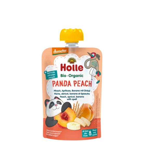 Holle Panda Peach - Tasak őszibarack, sárgabarack,banán, tönkölybúza - bio demeter, gluténmentes 100g