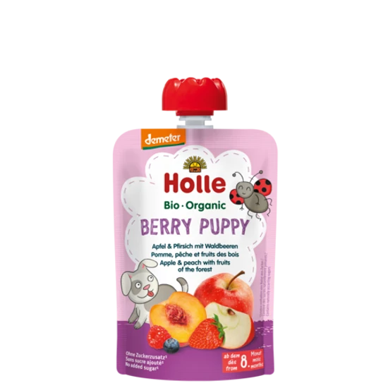 Holle Berry Puppy - Tasak alma, őszibarack erdei gyümölcsökkel - bio demeter, gluténmentes 100g