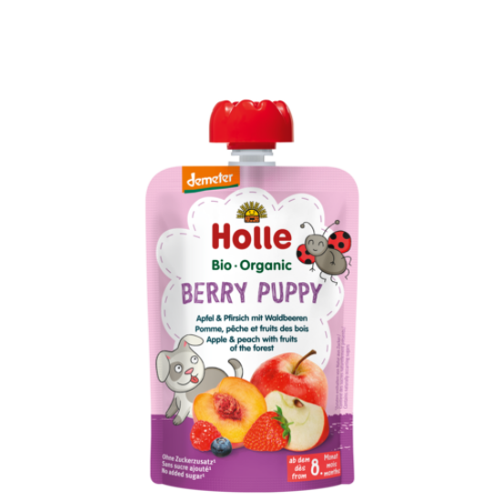 Holle Berry Puppy - Tasak alma, őszibarack erdei gyümölcsökkel - bio demeter, gluténmentes 100g