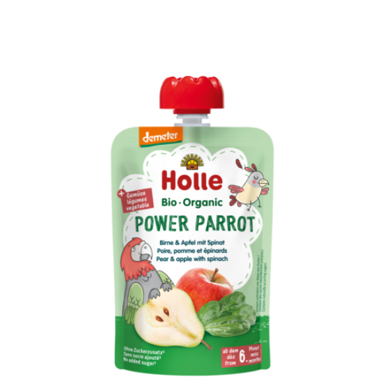 Holle Power Parrot - Tasak körte almával és spenóttal - bio demeter, gluténmentes 100g